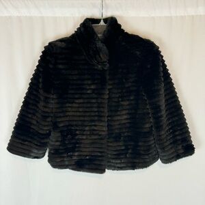 Express Women’s Faux Fur Formal Black Crop Jacket Coat 3/4 Sleeve Size S